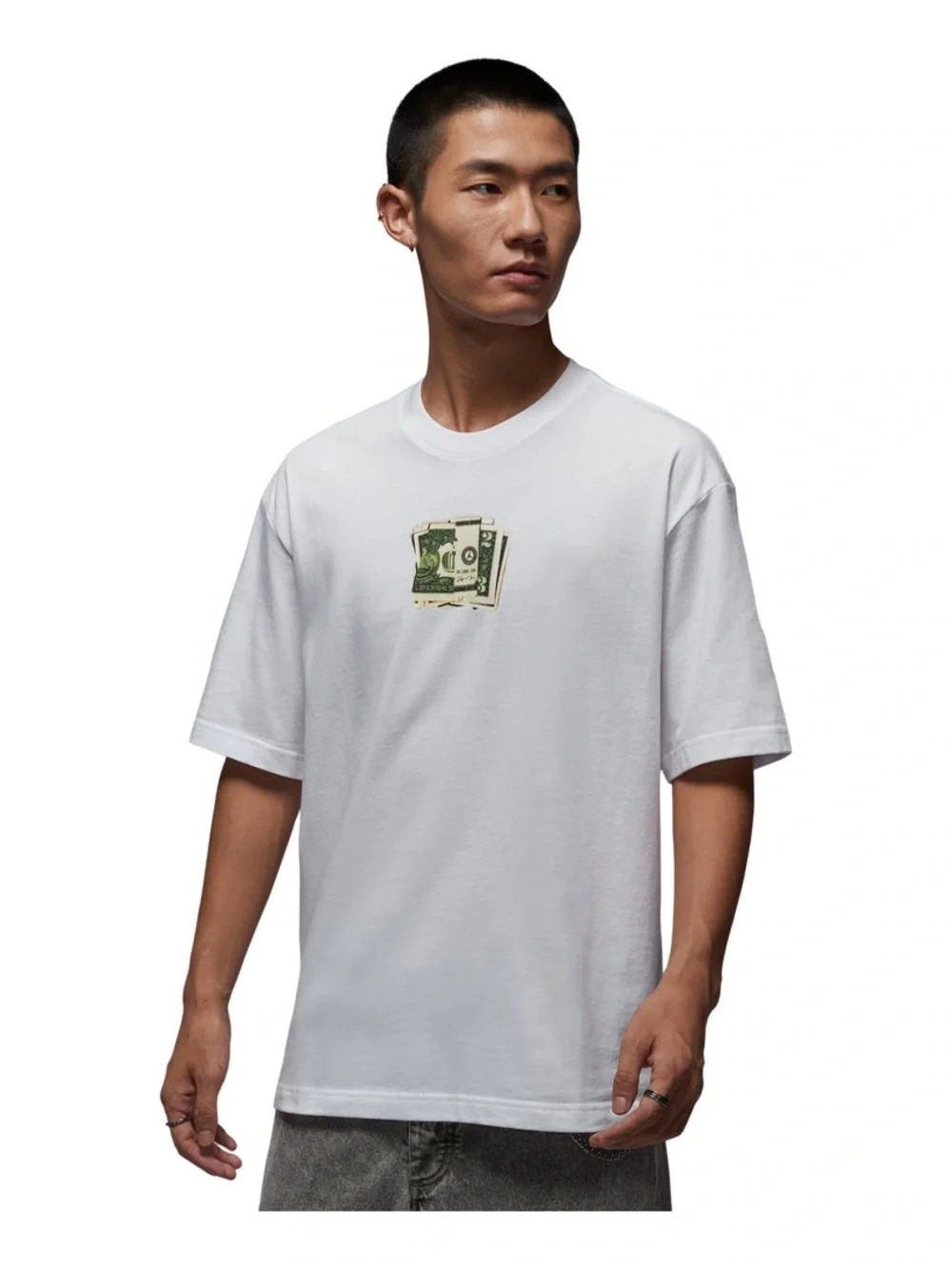 Jordan White Short-Sleeve Tee with Money Chest Print